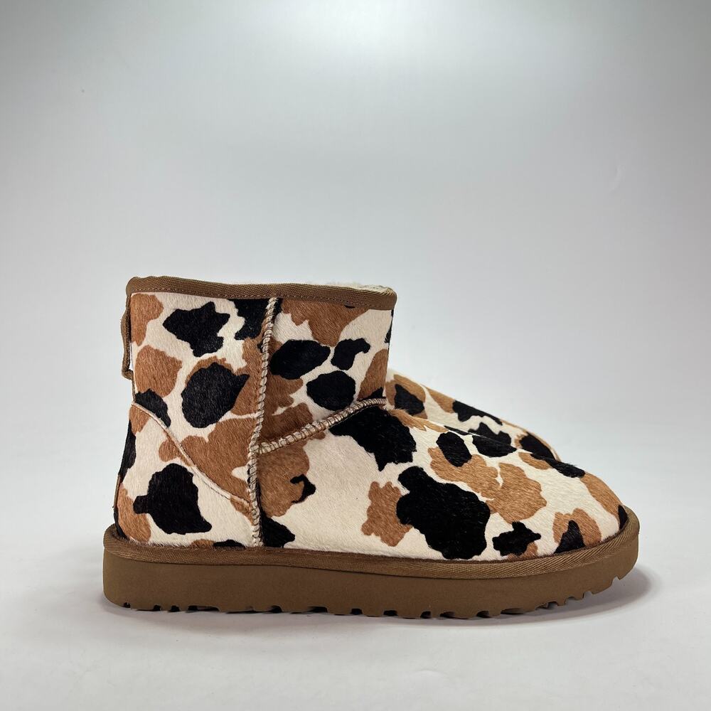 UGG Brown Black White Boots Classic Ultra Mini Cow Print Women's Size 9